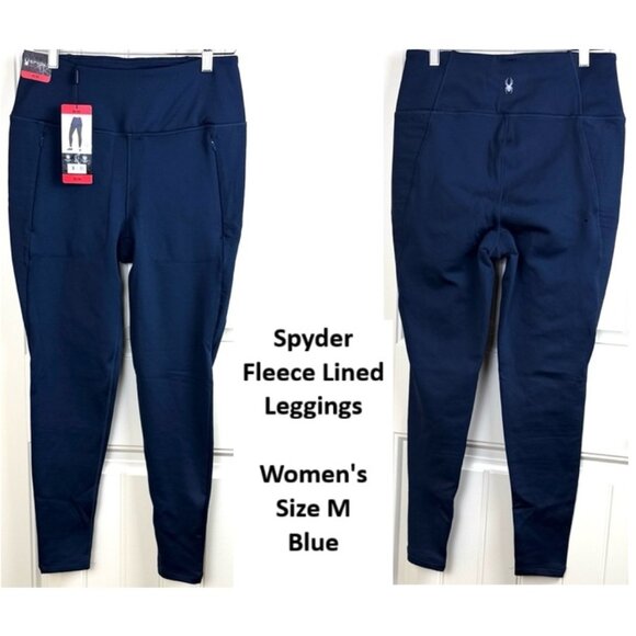 Spyder Active High Rise Pocket Legging, Fleece Lined, Navy, Women's Size M - Picture 1 of 11
